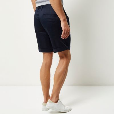 Blue sateen slim fit shorts